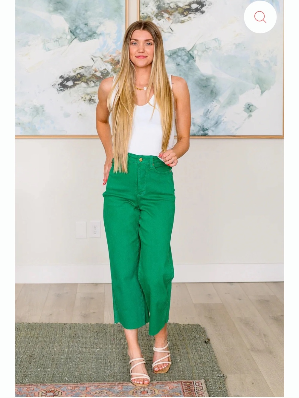 Judy Blue Kelly Green High Rise Wide Leg Crop Jeans Raw Hem 5/27